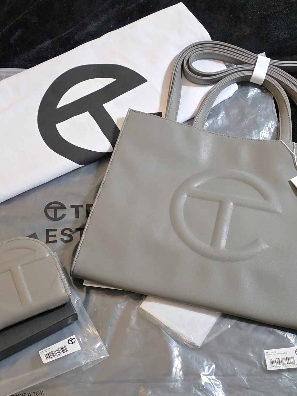 Telfar Medium Grey Tote Bag with Matching Coin Pouch